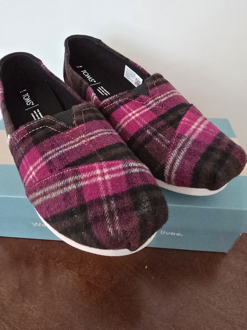 TOMS  Magenta Plaid Slip-On Shoes